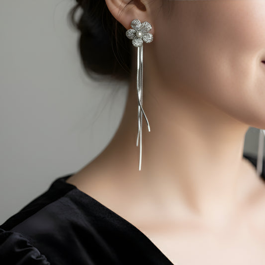 Silver Petal chain earring