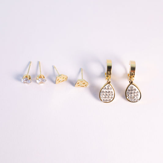 Golden Style Spectrum Earring Trio Set