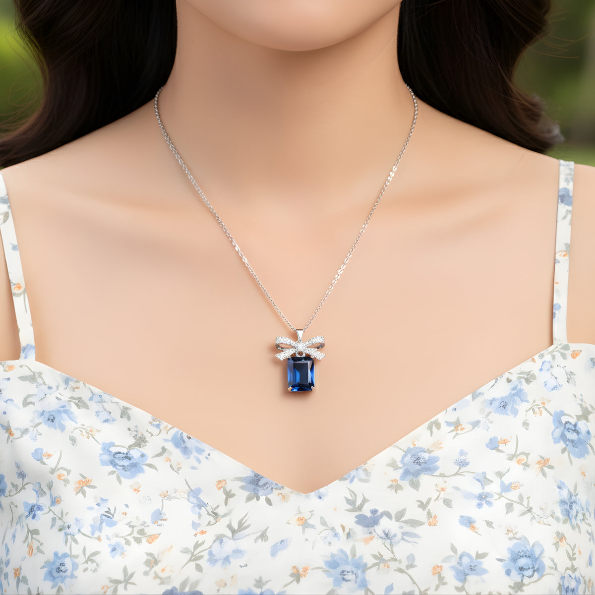 Midnight Bow Blue Sparkle Pendant