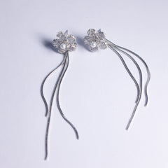 Silver Petal chain earring