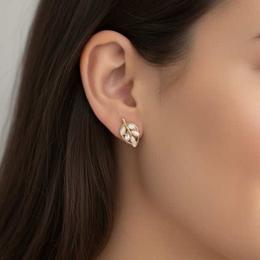 Golden Luna Leaf Studs