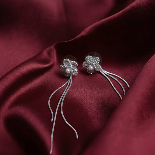 Silver Petal chain earring